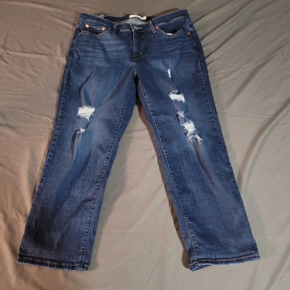 Levi's Jeans Womens 16W Blue Boyfriend Rippped Distressed Faded Stretch Denim #2